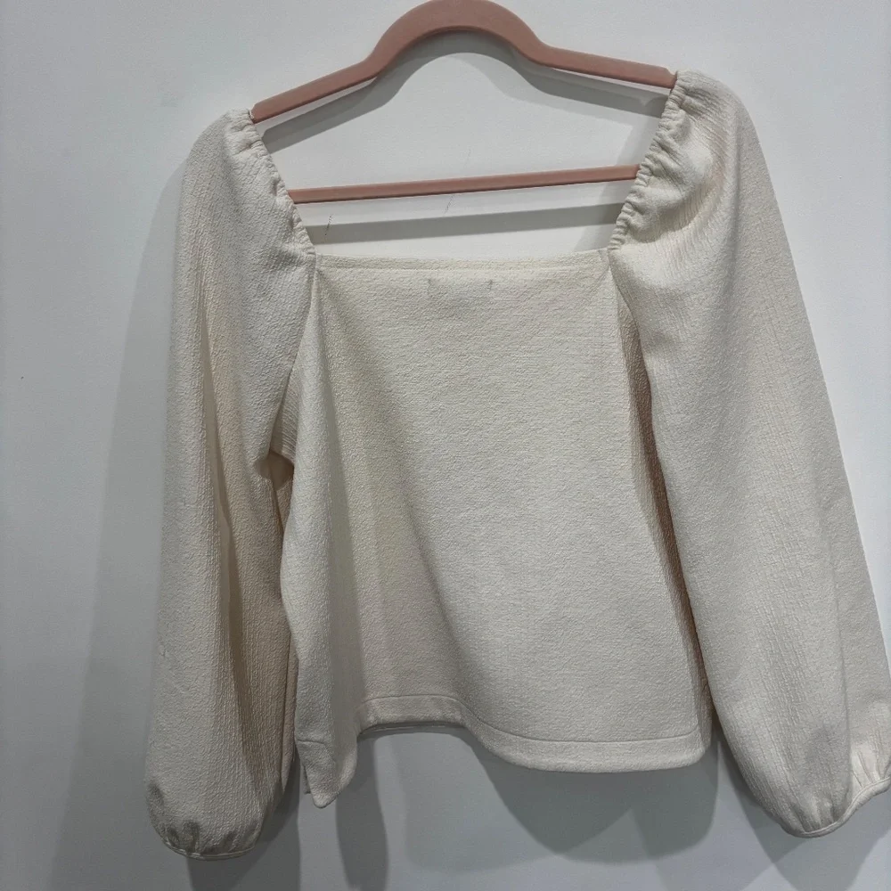 Madewell Crepe Square-Neck Puff-Sleeve Top | Antique Cream | Size S | Perfect Co